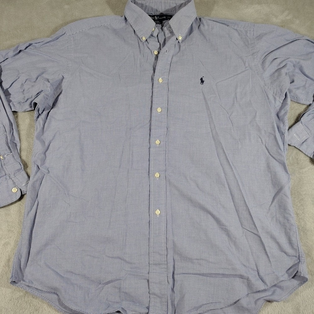 Ralph Lauren Shirt‎ Men L Blue Check Blake Designer Classic Office Long Sleeve